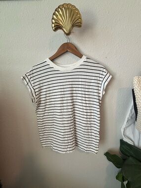 a new day White and Black Striped Crewneck Tee - Women